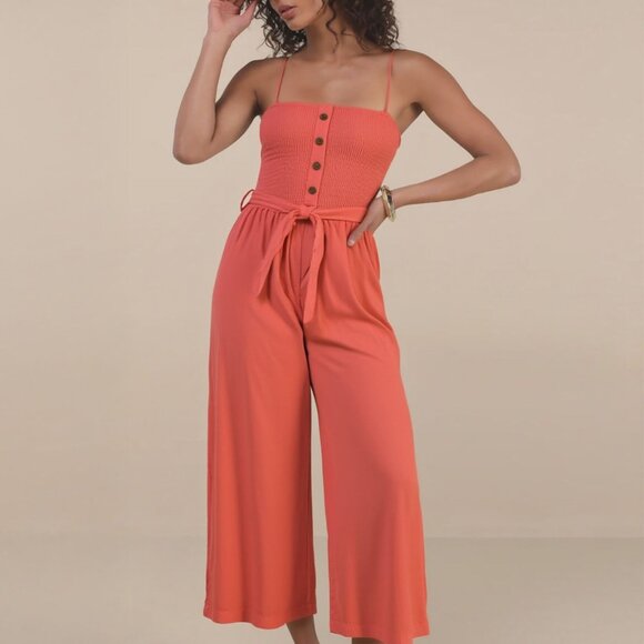 New York & Company Sleeveless Smocked Wide Leg Cropped Tencel Jumpsuit Size SMAL - Picture 3 of 3